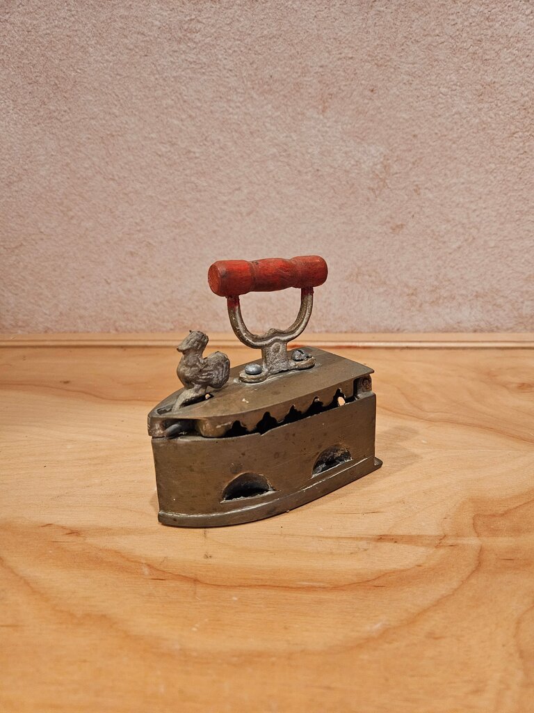 Antique Cast Iron Miniature Sad Iron with Cherry Red Handle