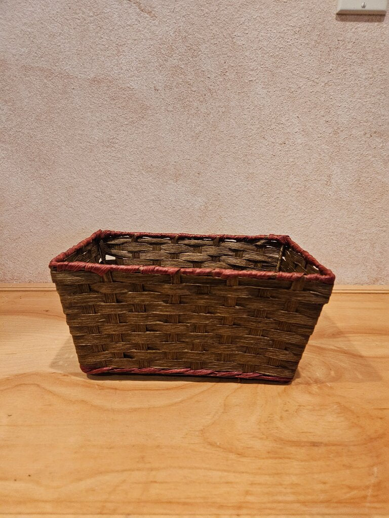 Woven Storage Basket with Red Trim