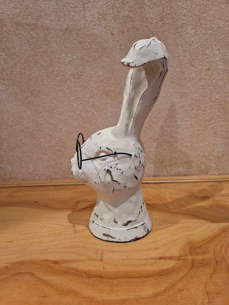 Farmhouse Distressed Easter Bunny Rabbit Head With Glasses Shabby Chic Resin