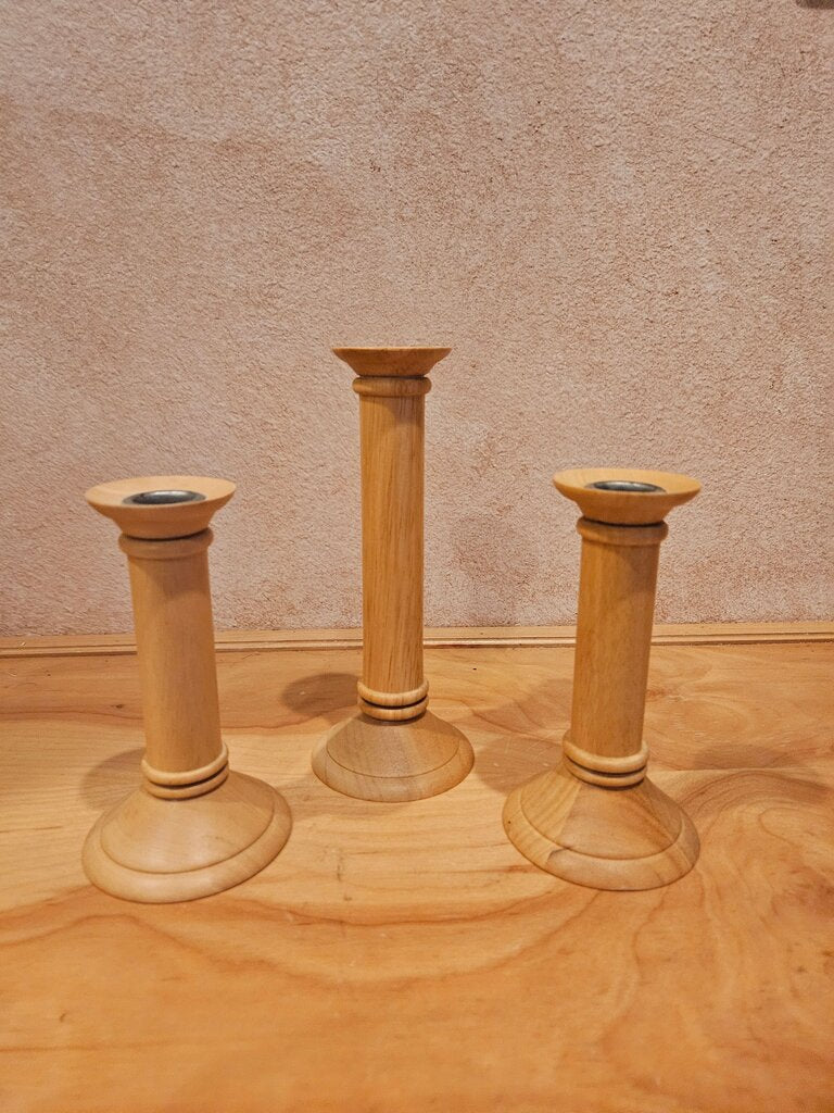 Vintage Trio Winsome light Wood Candle Holders
