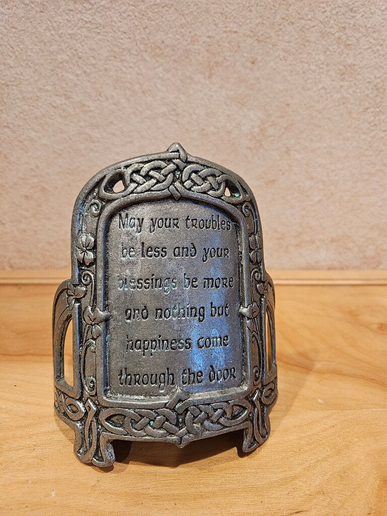 Celtic Blessing Plaque coaster holder/ Pewter Wine Bottle Coaster/Holder With an Irish Poem