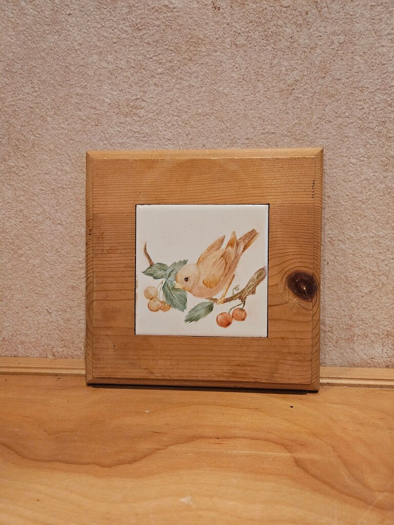 Vintage Bird Tile Art with Wooden Frame trivet hot pad