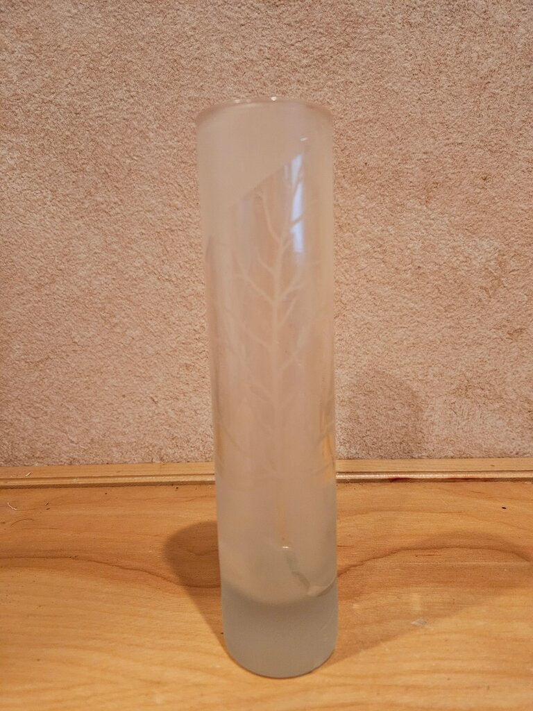 Portmeirion Seasons leaves etched Frosted Glass Vase with Leaf Design