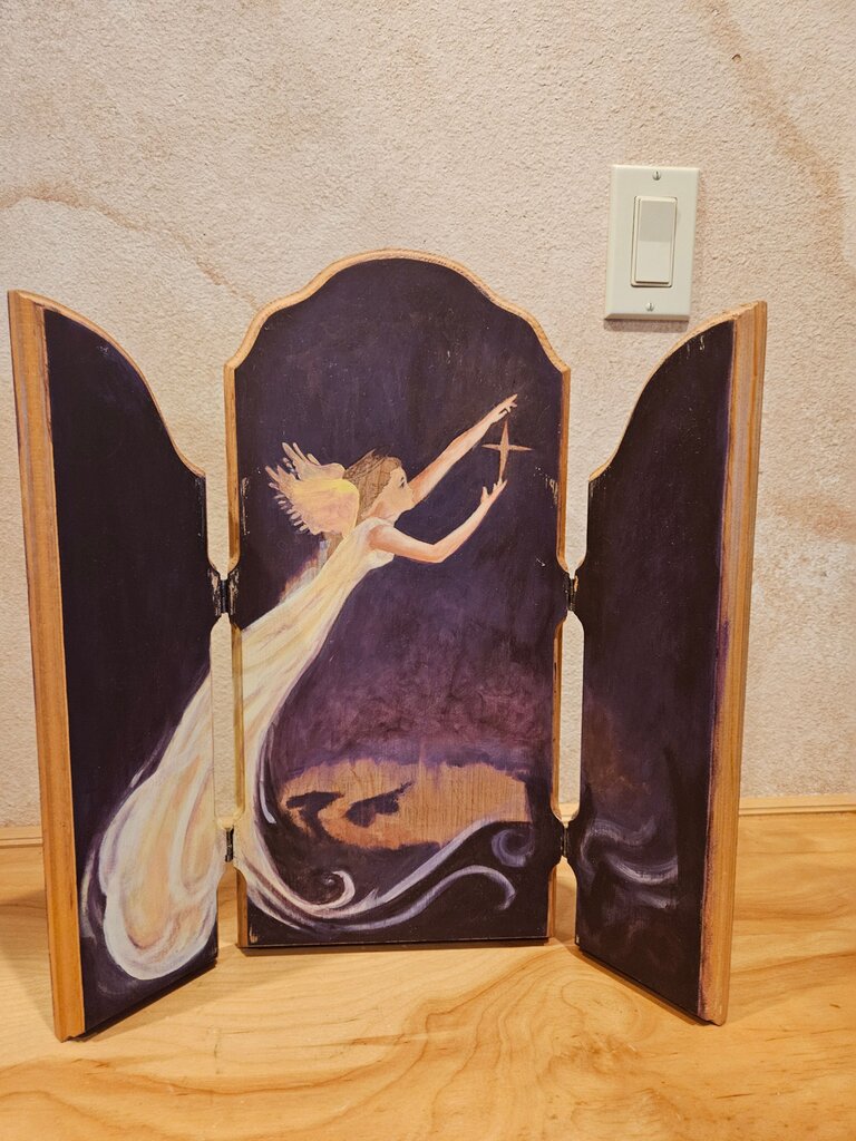 Art Deco TRI FOLD Vanity Dresser/desk divider/privacy hider Fairy Tale Tabletop Screen