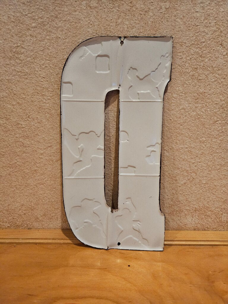Vintage Metal Letter D Sign with Comic Book Art