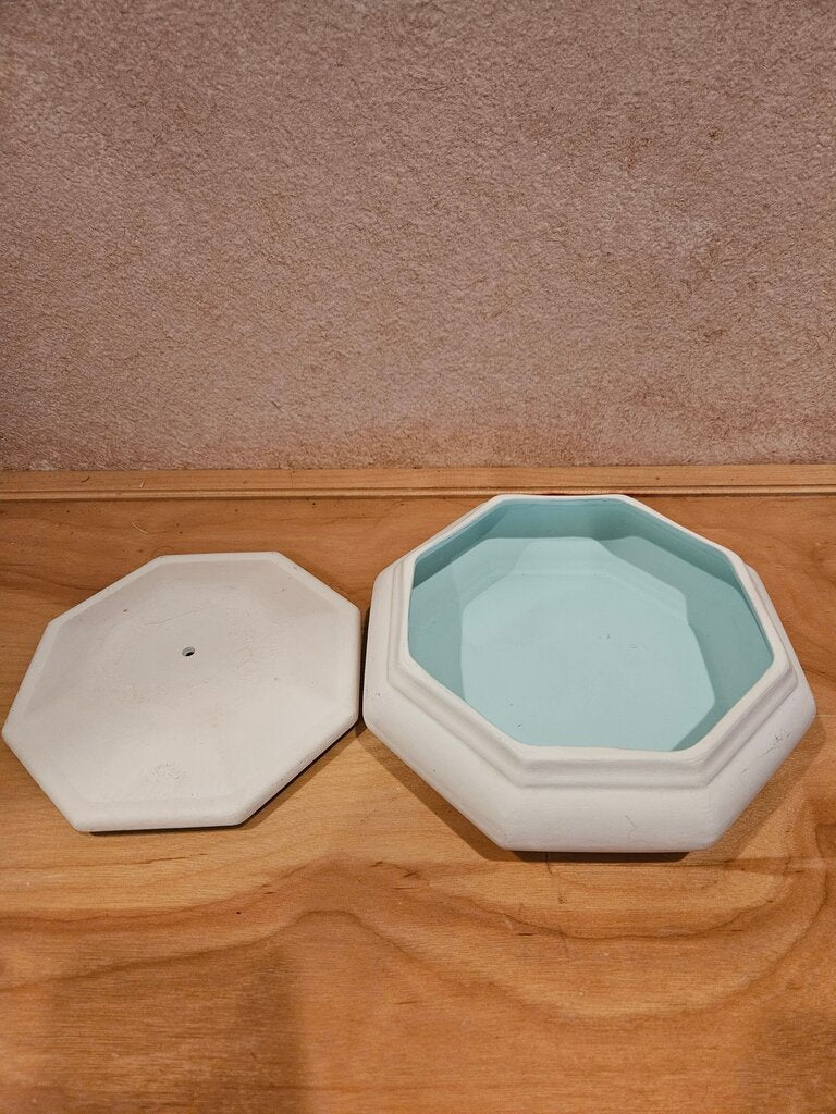 Octagonal Decorative Storage Box with rabbit figures white bisque paint your own