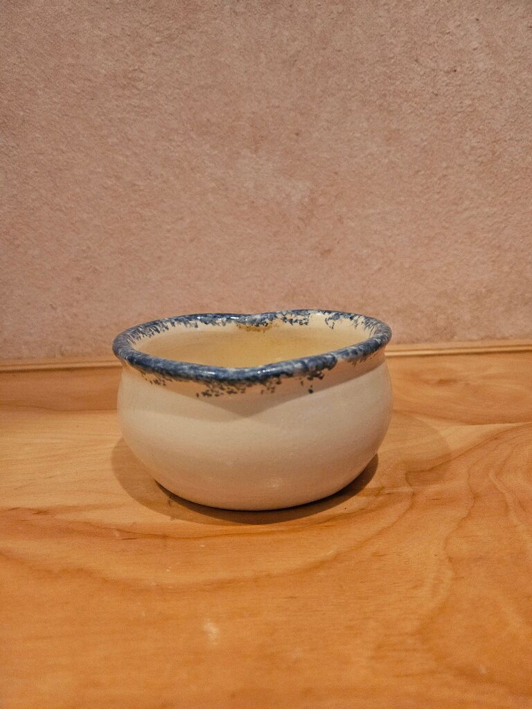 Vintage cow creek pottery signed Heart-Shaped Ceramic Bowl w pig hand painted rolled edge