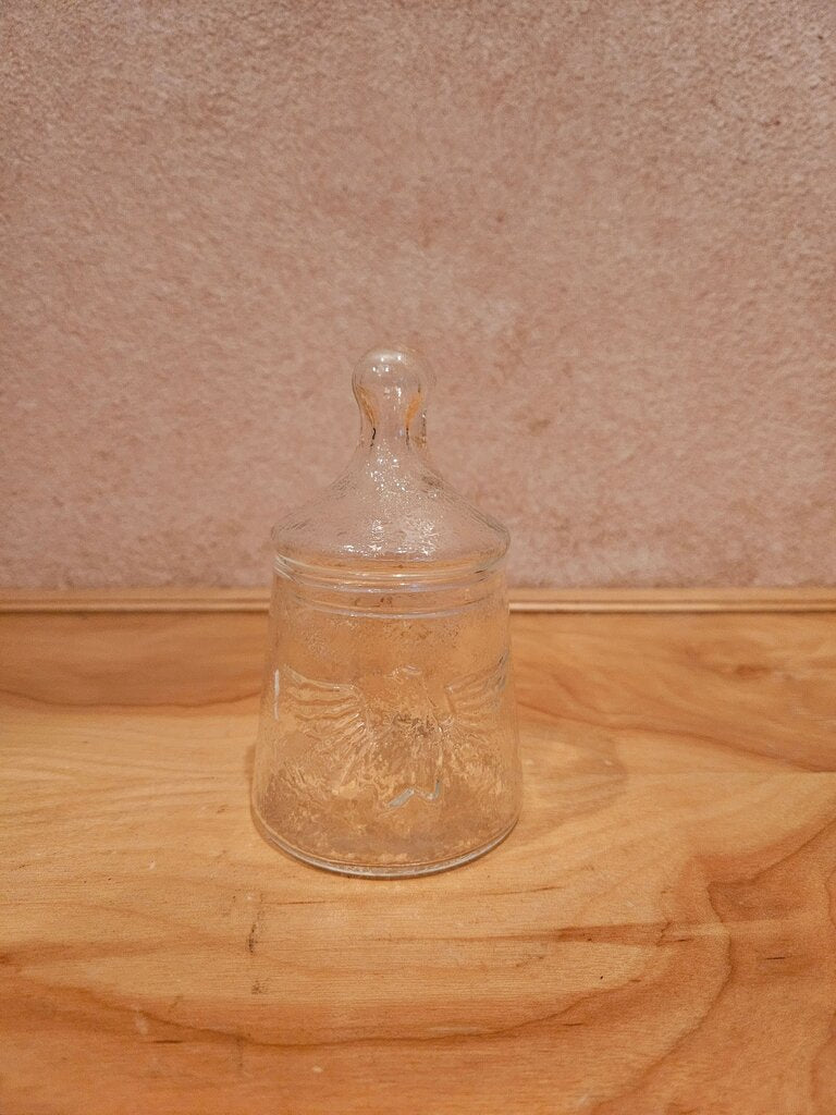 Vintage Glass Container with Lid apothecary jar with eagle