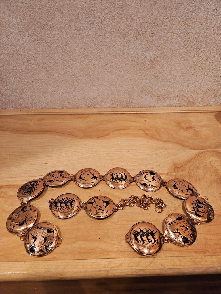 Vintage Tribal Postcard Storybook Indigenous Figural Copper Belt with Artistic Design