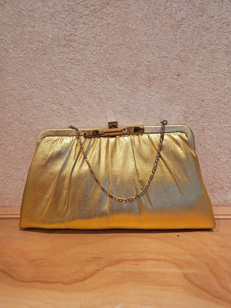 Vintage HL Harry Levine U.S.A. Evening Gold Lame Clutch or Purse Handbag