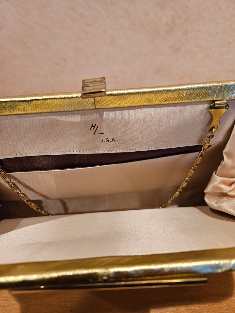 Vintage HL Harry Levine U.S.A. Evening Gold Lame Clutch or Purse Handbag