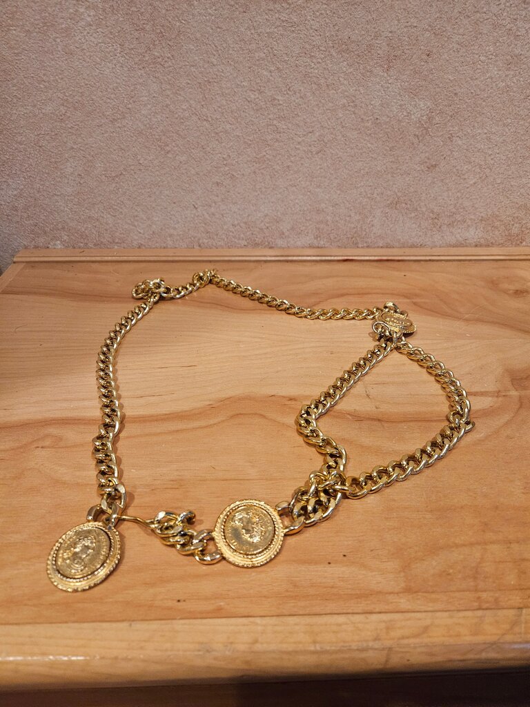 Vintage Stylish gold chain Belt or necklace featuring intricate coin medallions