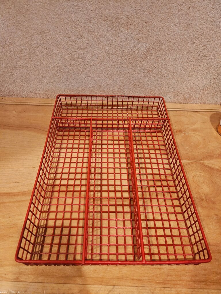 Postmodern Red Wire Cutlery Tray/Desk Drawer Organizer Basket, 1980s