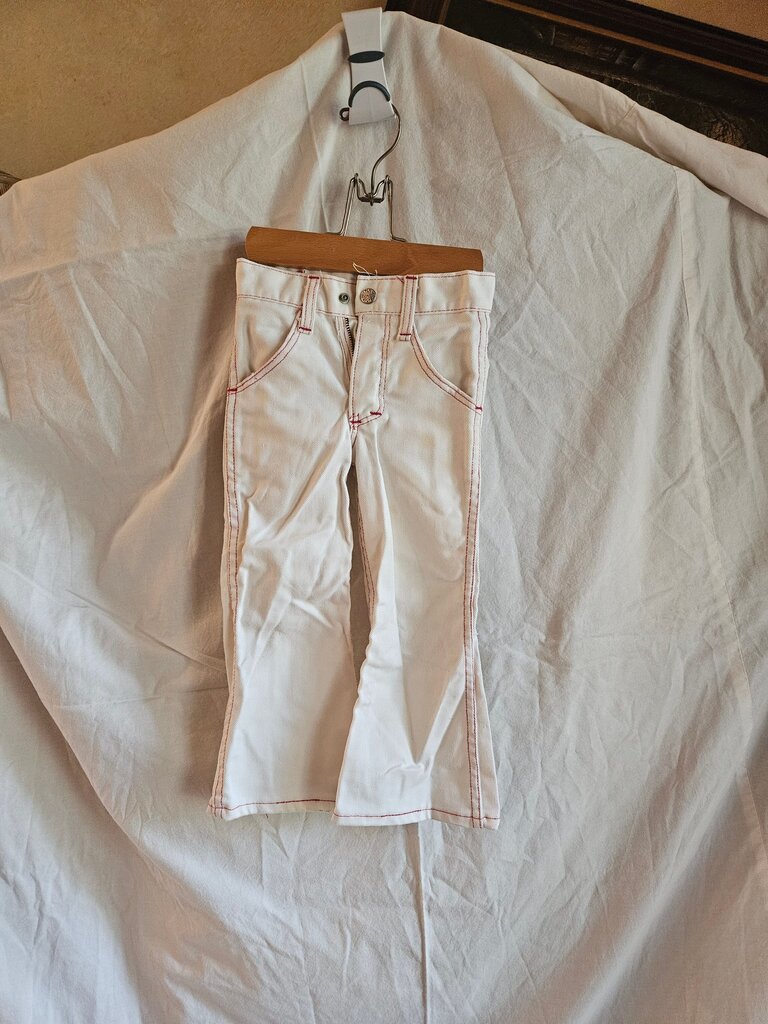 White Kids Jeans with Red Stitching