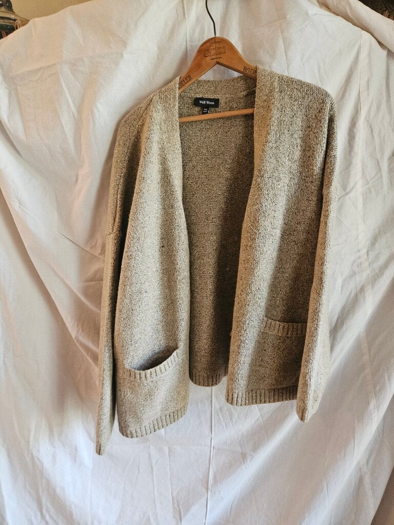 Well Worn Ladies' Boyfriend Cardigan V-Neck Sweater, Tan Oat Small