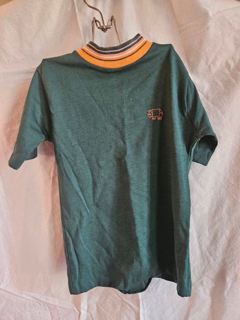 Kids Green Short Sleeve Shirt with Rhino Design