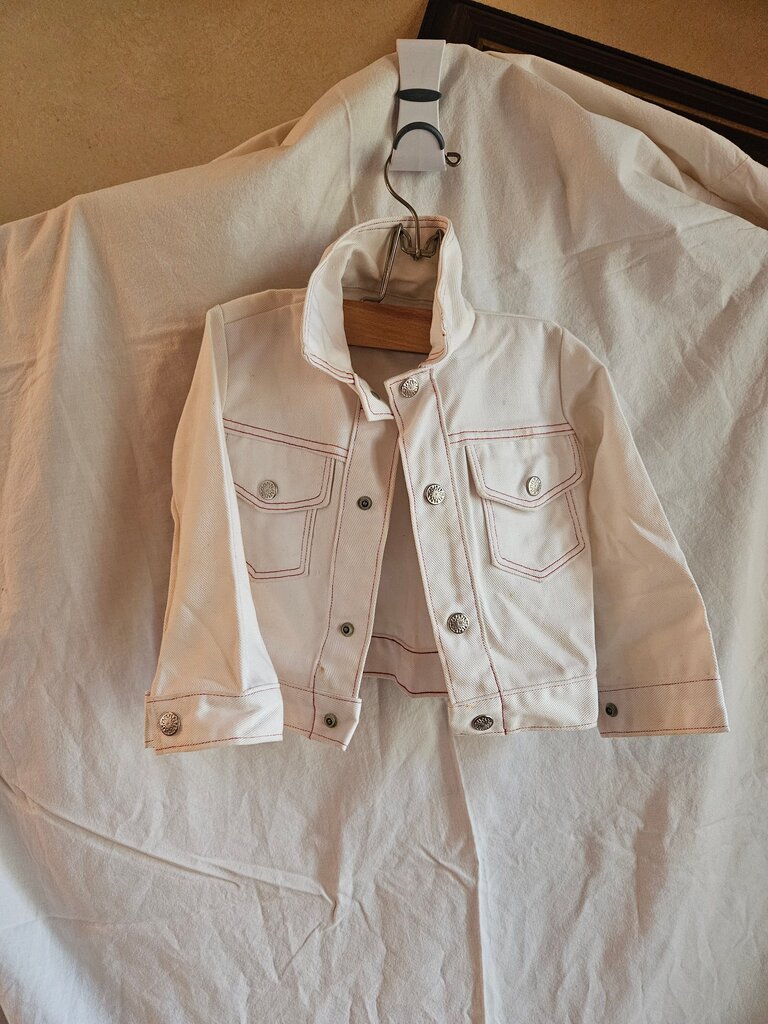 White Denim Jacket with Red Stitching