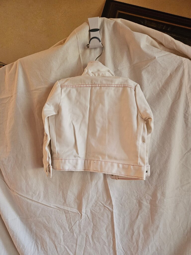 White Denim Jacket with Red Stitching