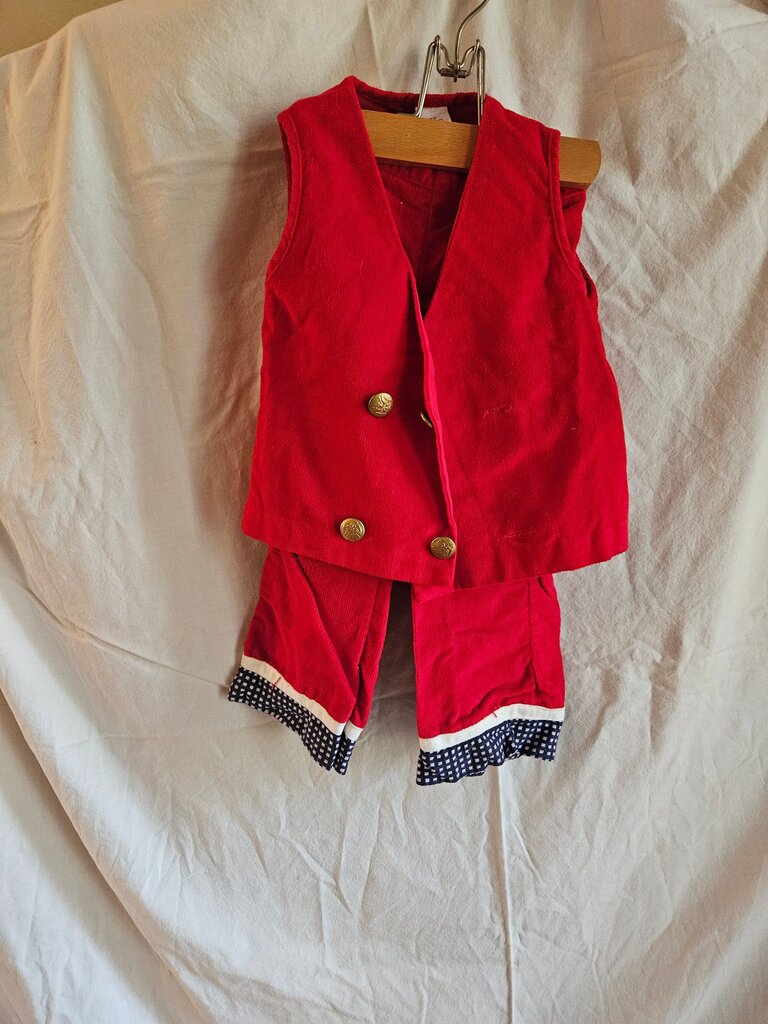 Red Corduroy Vest and Pants Set for Kids