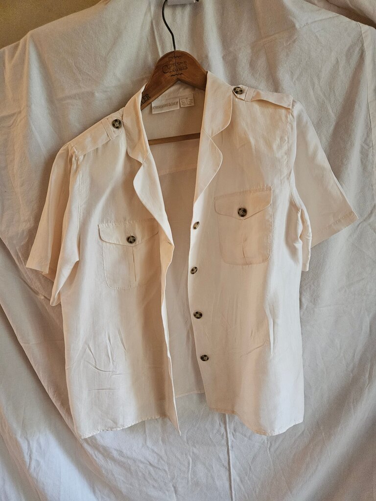 Christie & Jill Women's Silk Button-Up Short Sleeve Shirt
