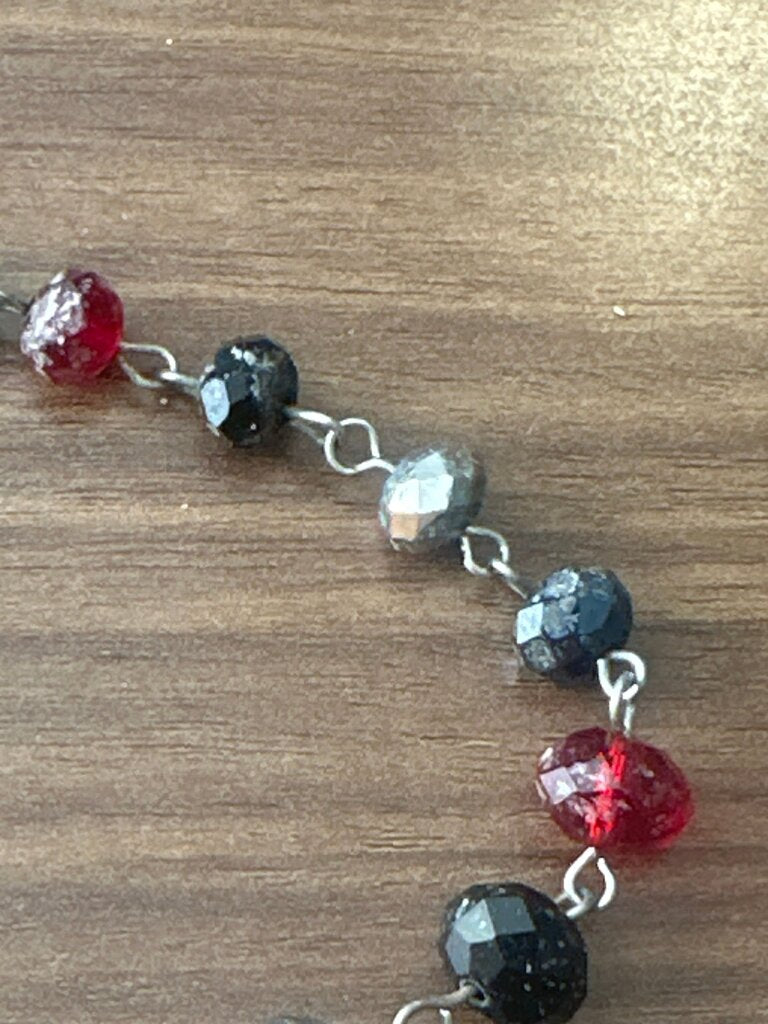 Beaded Necklace with Red, Black, and Silver Accents