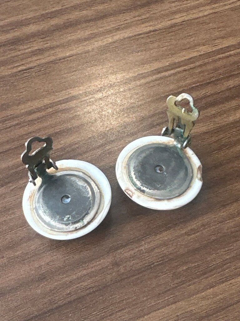 White Porcelain Earrings with Clip on Metal Backing