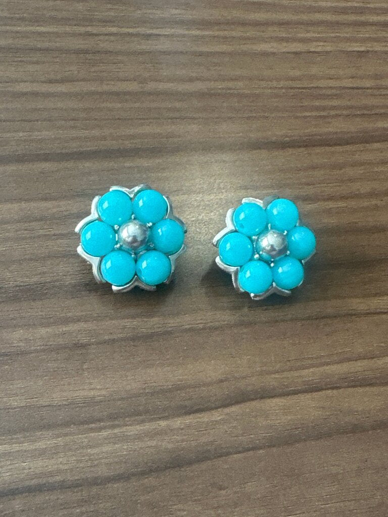 Turquoise Flower Clip-On Earrings