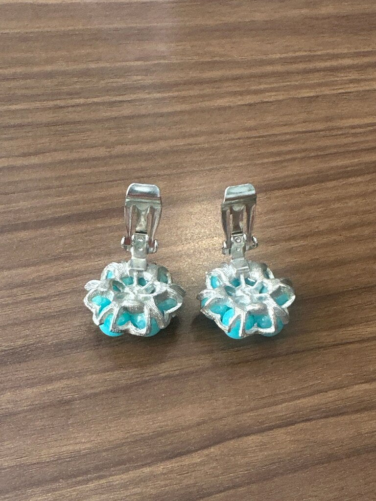 Turquoise Flower Clip-On Earrings