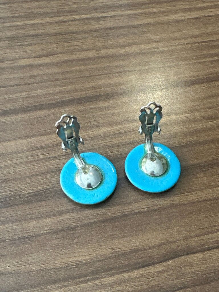 Turquoise Circular Clip Earrings