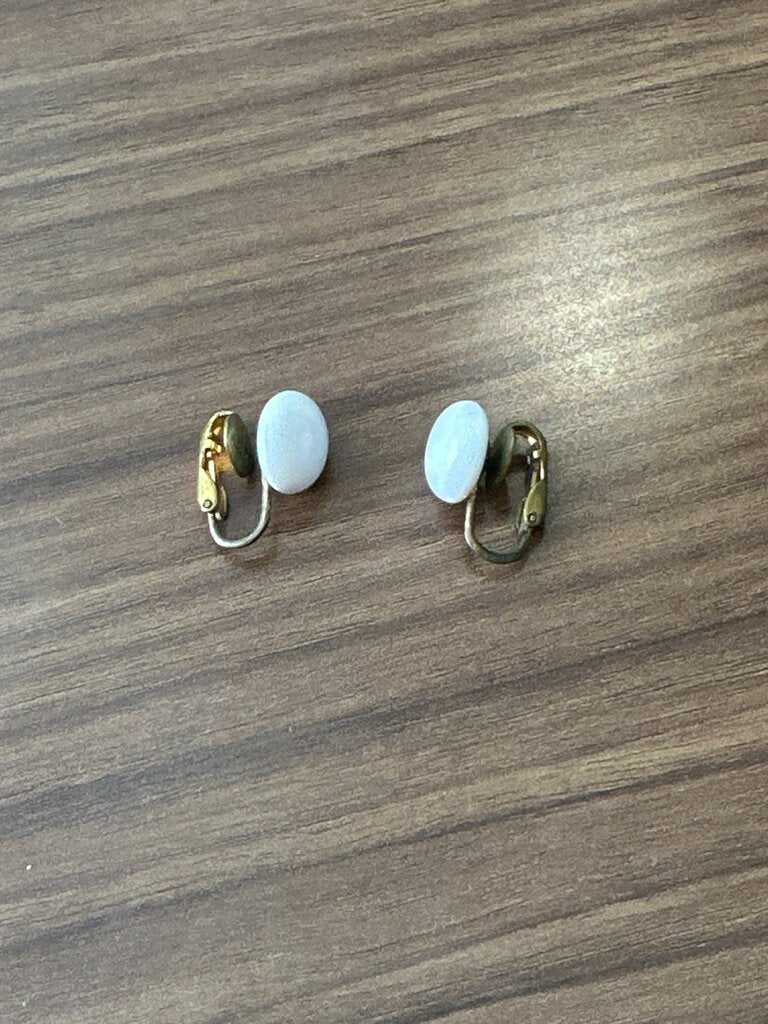 Vintage Clip-On Earrings with White Stone