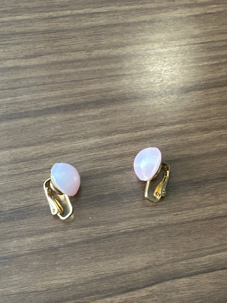 Gold Clip-On Earrings with Pink Stone