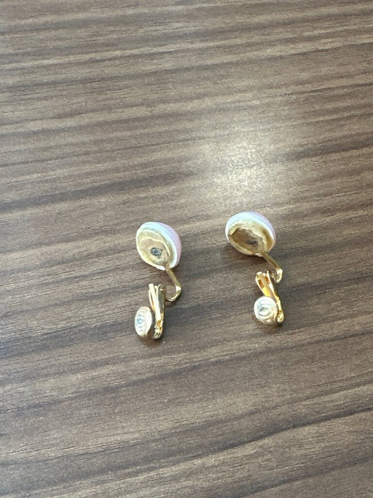Gold Clip-On Earrings with Pink Stone