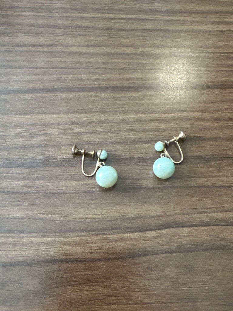 Vintage Aqua Blue Clip-On Earrings