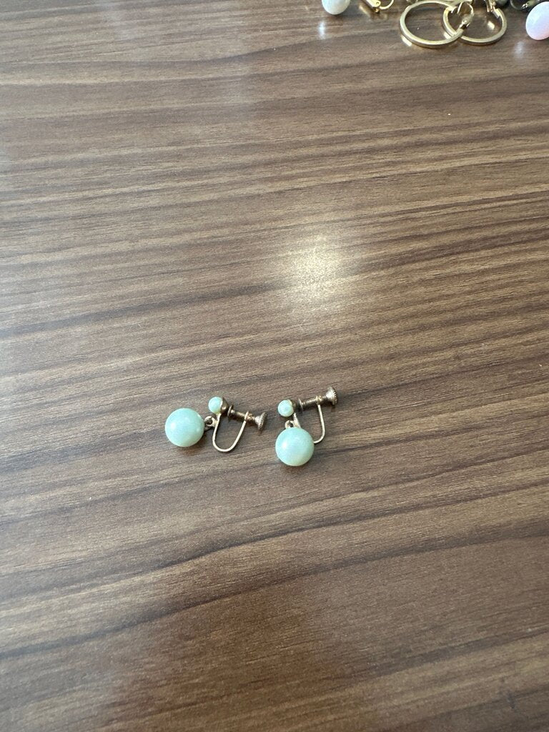 Vintage Aqua Blue Clip-On Earrings