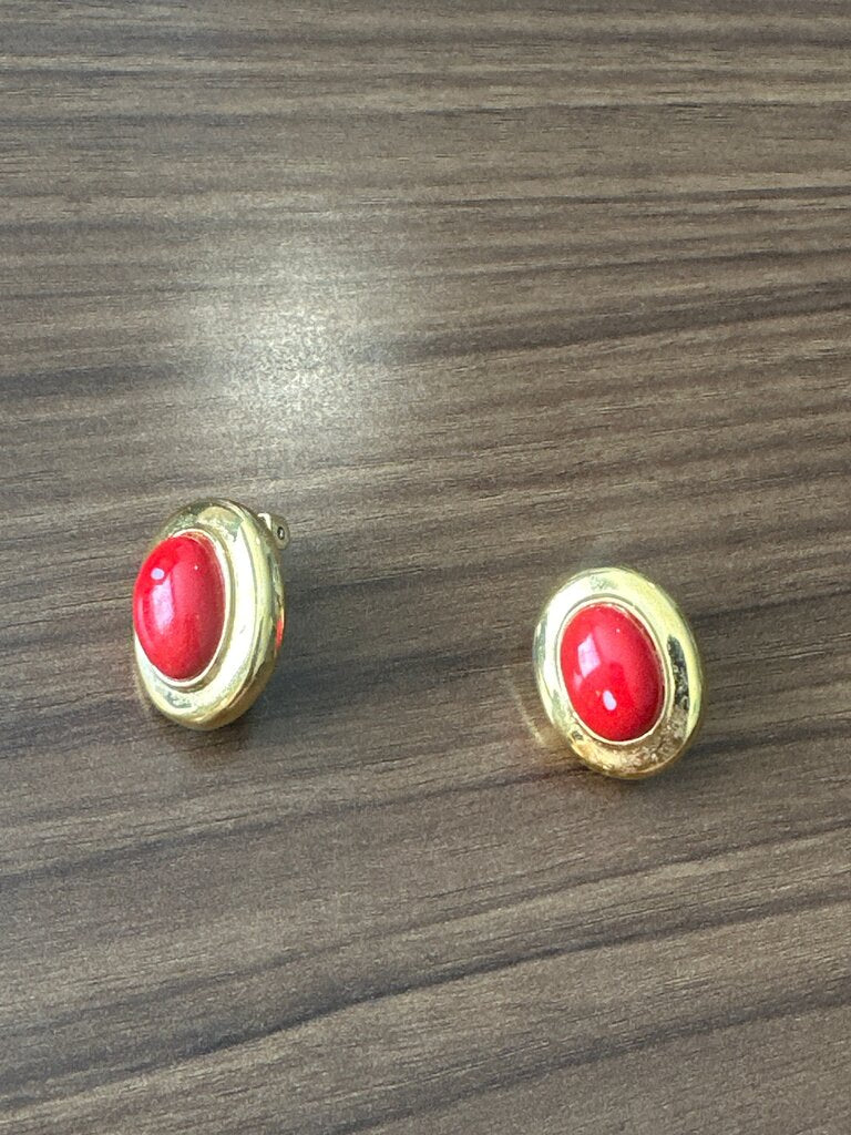 Vintage Red Clip-On Earrings