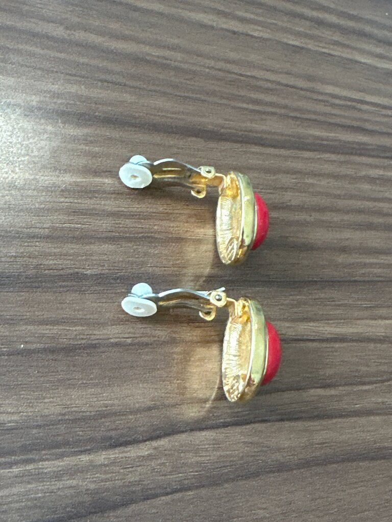 Vintage Red Clip-On Earrings