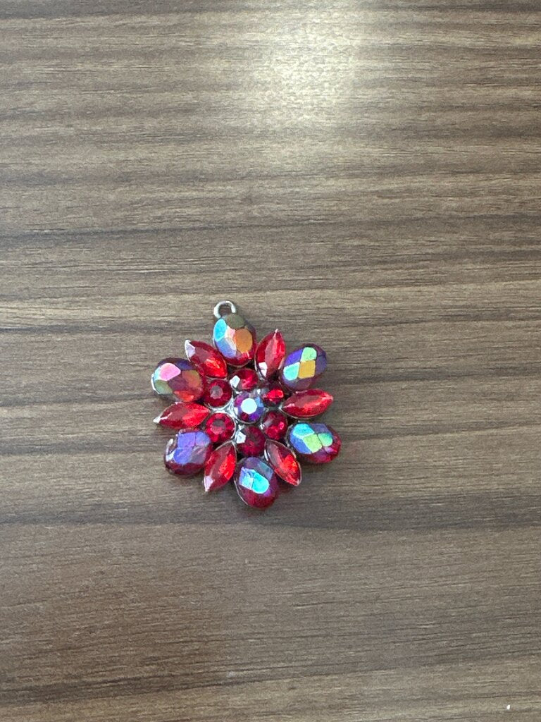 Red Flower Pendant with Rhinestones