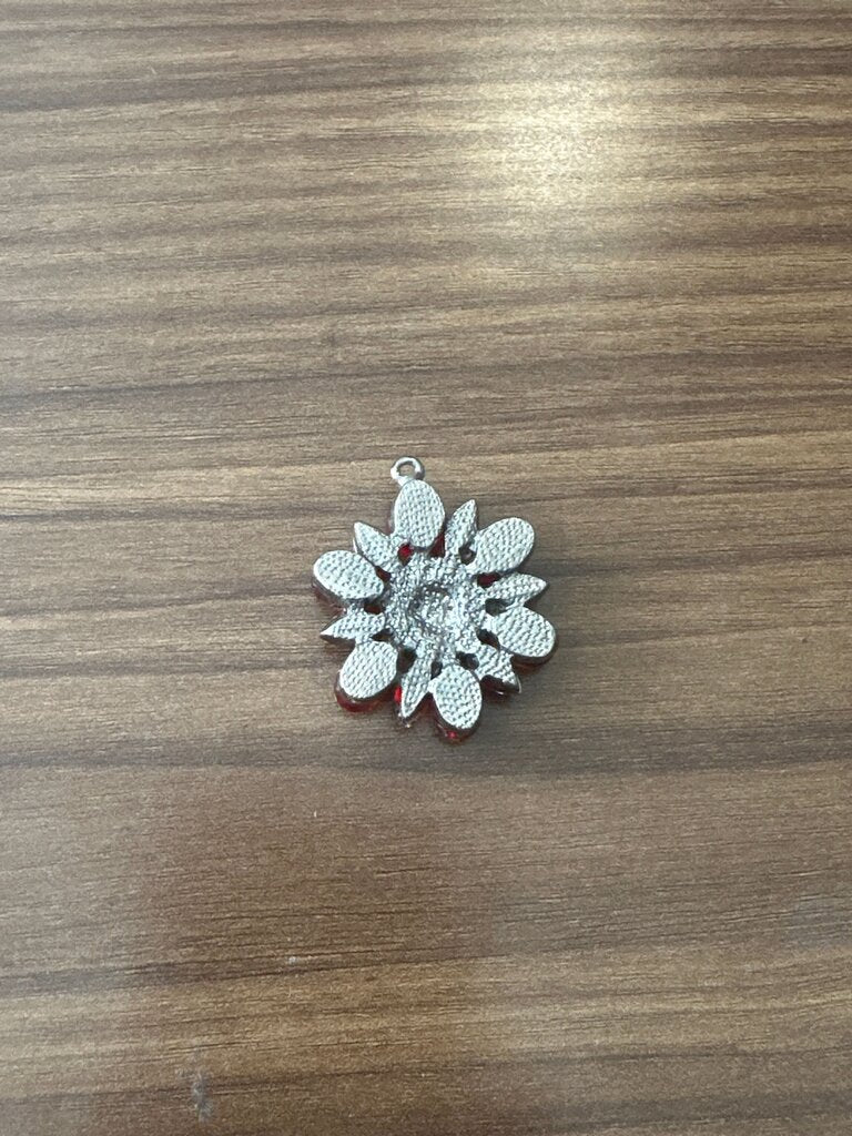 Red Flower Pendant with Rhinestones
