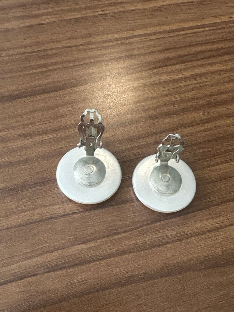 Vintage White Button Earrings