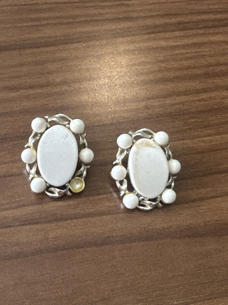 Vintage Silver Earrings with White Accents
