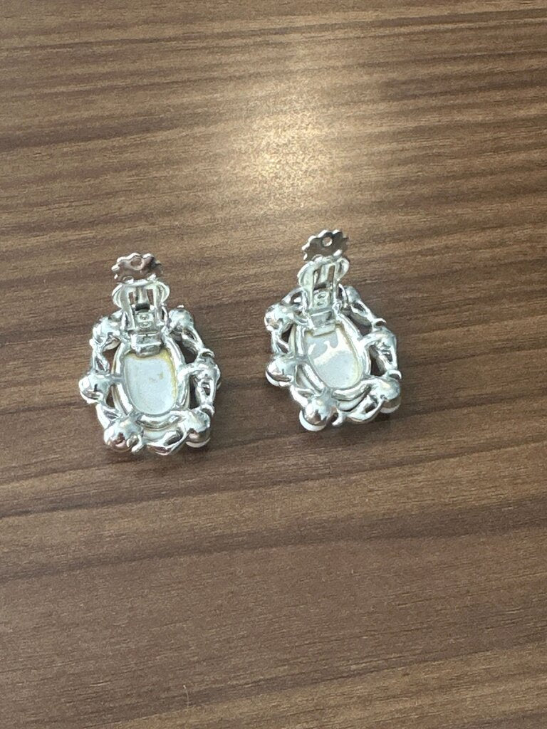 Vintage Silver Earrings with White Accents