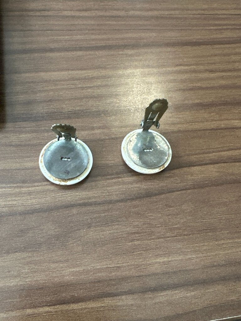 Vintage White Circular Clip-On Earrings