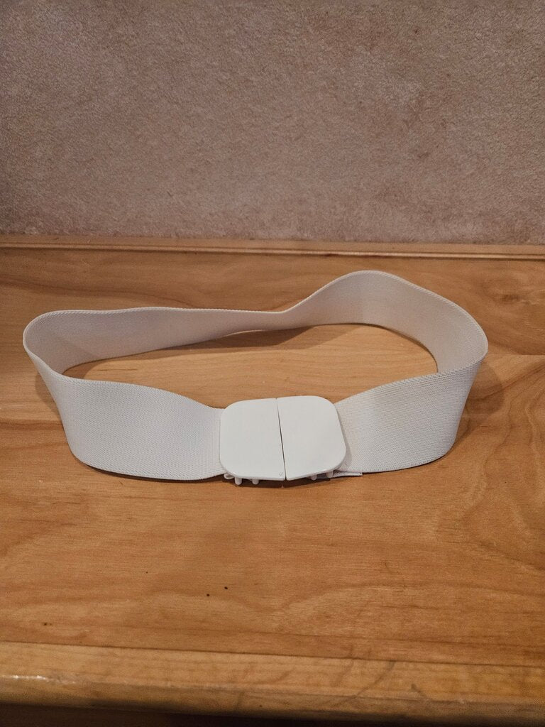 Vintage 80s White Elastic Belt with White Plastic Buckle