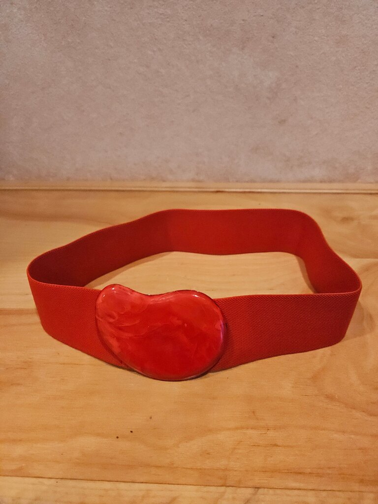 Vintage 1970’s Cherry Lipstick Bold Red Stretch Belt Overlarge, pearly swirl Red Plastic Buckle