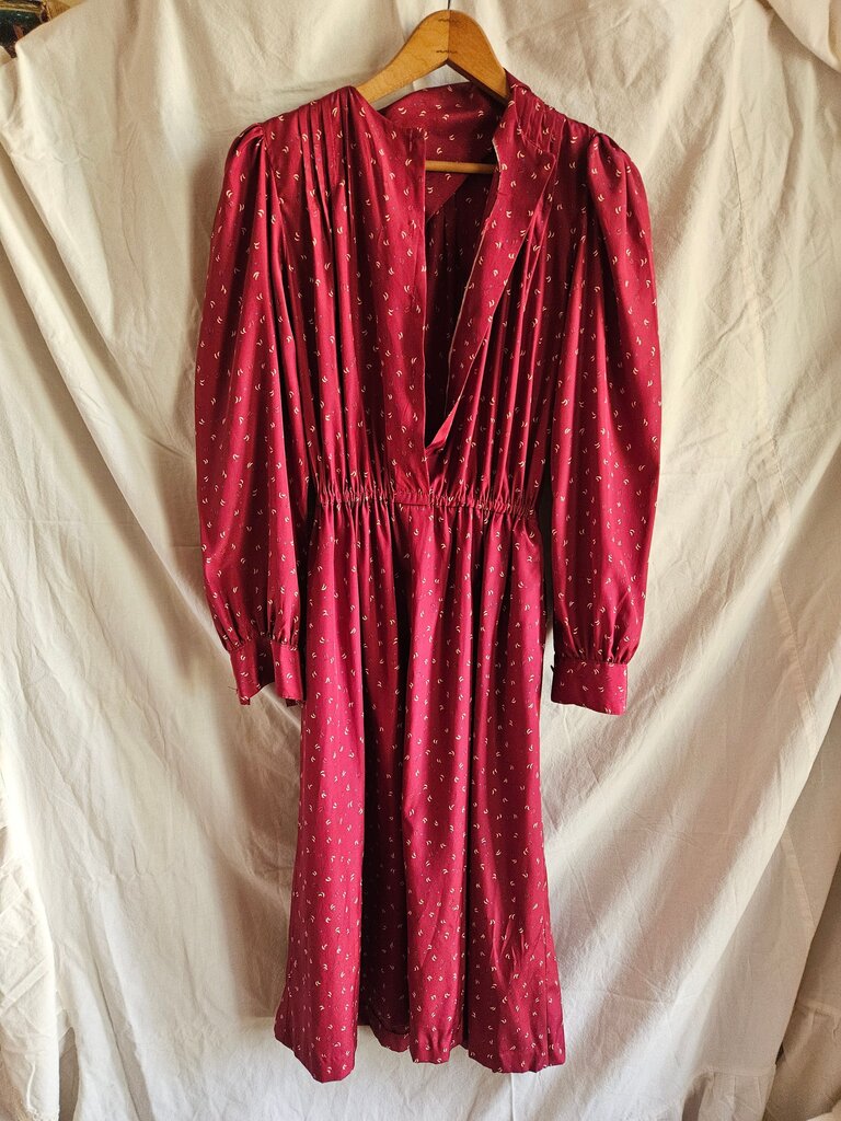 Vintage Burgundy Dress with Puff Sleeves