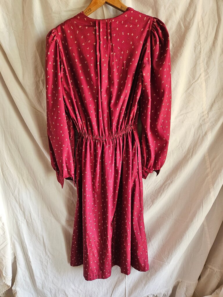 Vintage Burgundy Dress with Puff Sleeves