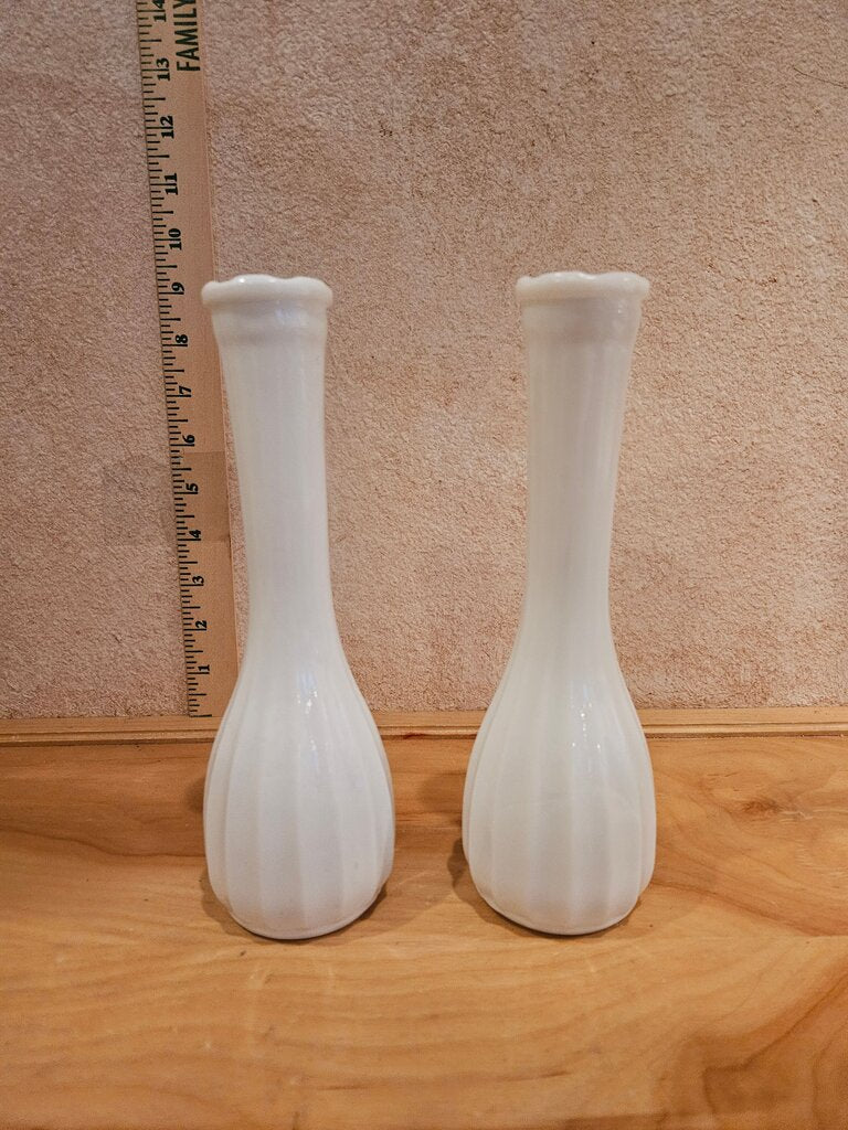Set of Two White Milk Glass Bud Vases wedding, cottage core