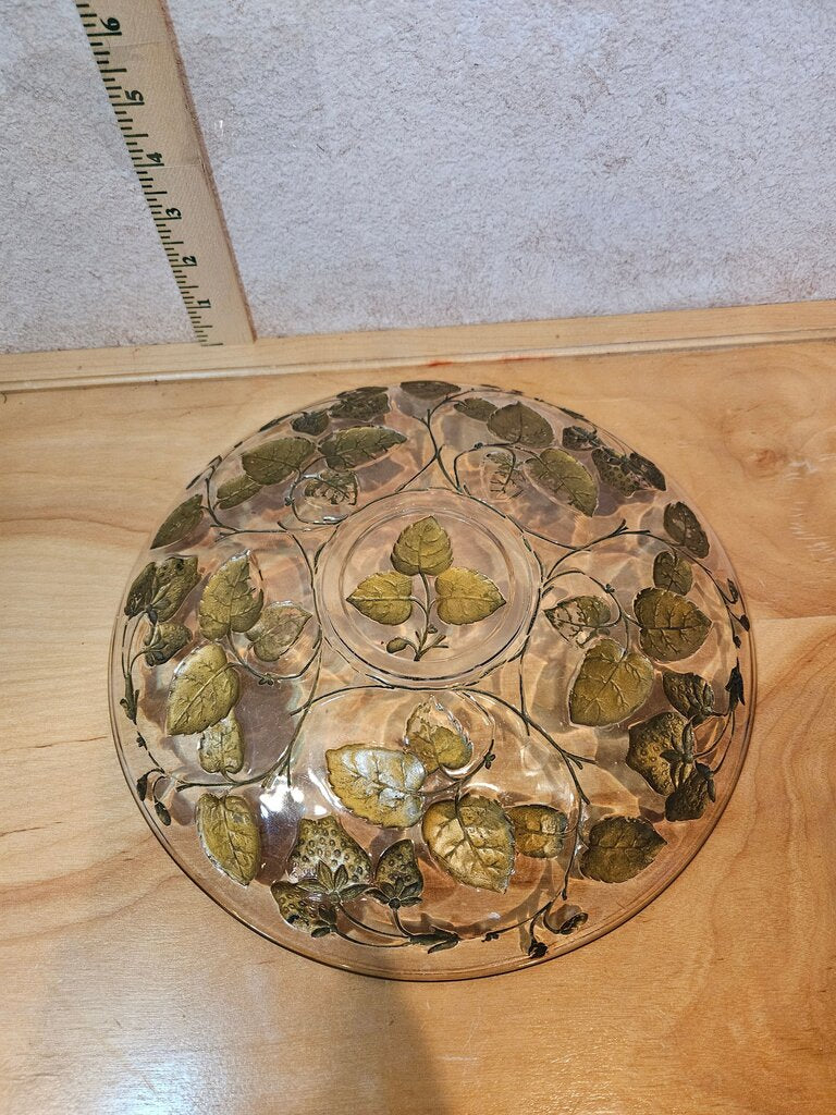 Vintage Goofus Style Strawberry Leaf Intaglio Etched Glass Plate Gilt Bohemian
