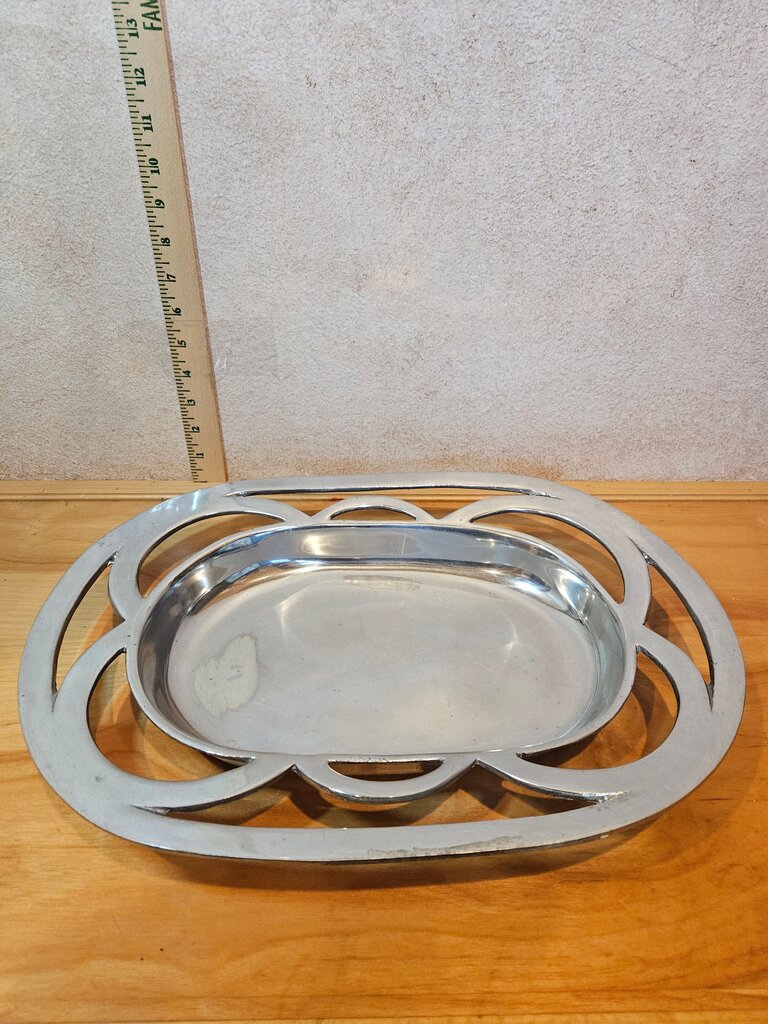 Large Pewter Oval Cut Out Serving Tray/bar/cup holder/table decor