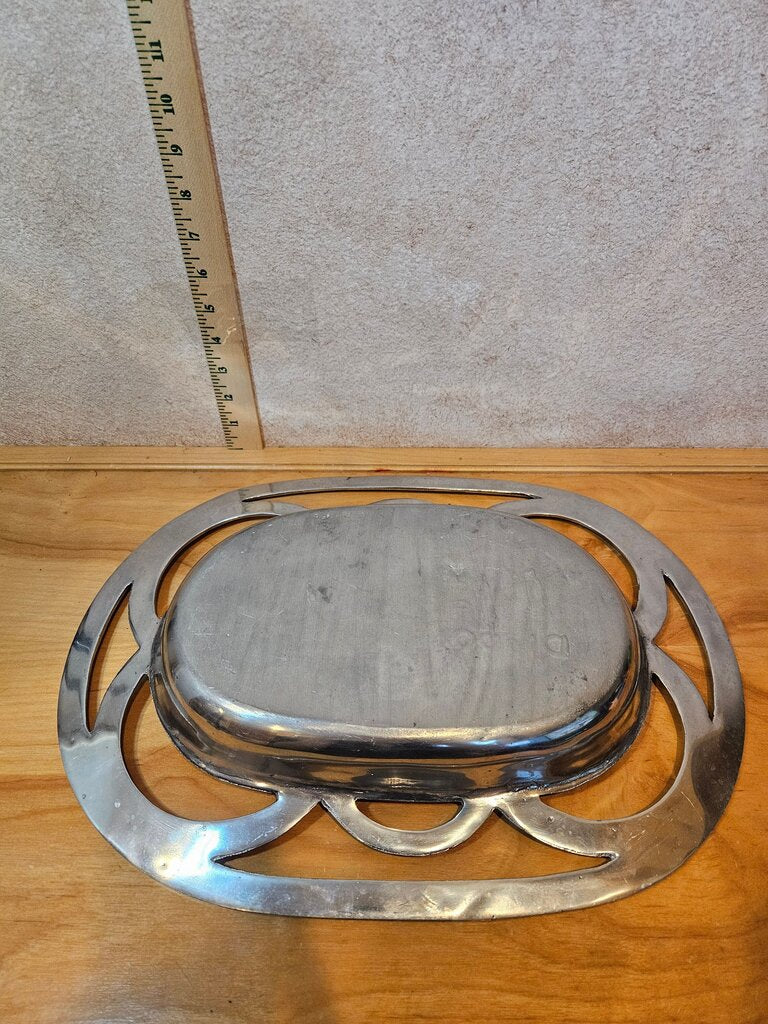 Large Pewter Oval Cut Out Serving Tray/bar/cup holder/table decor